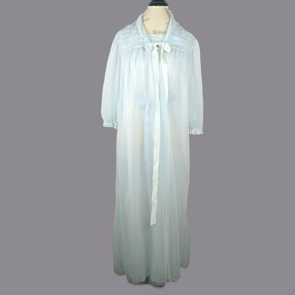 Vintage Henson Robe X Small Blue Chiffon Old Hollywood - Picture 1 of 8